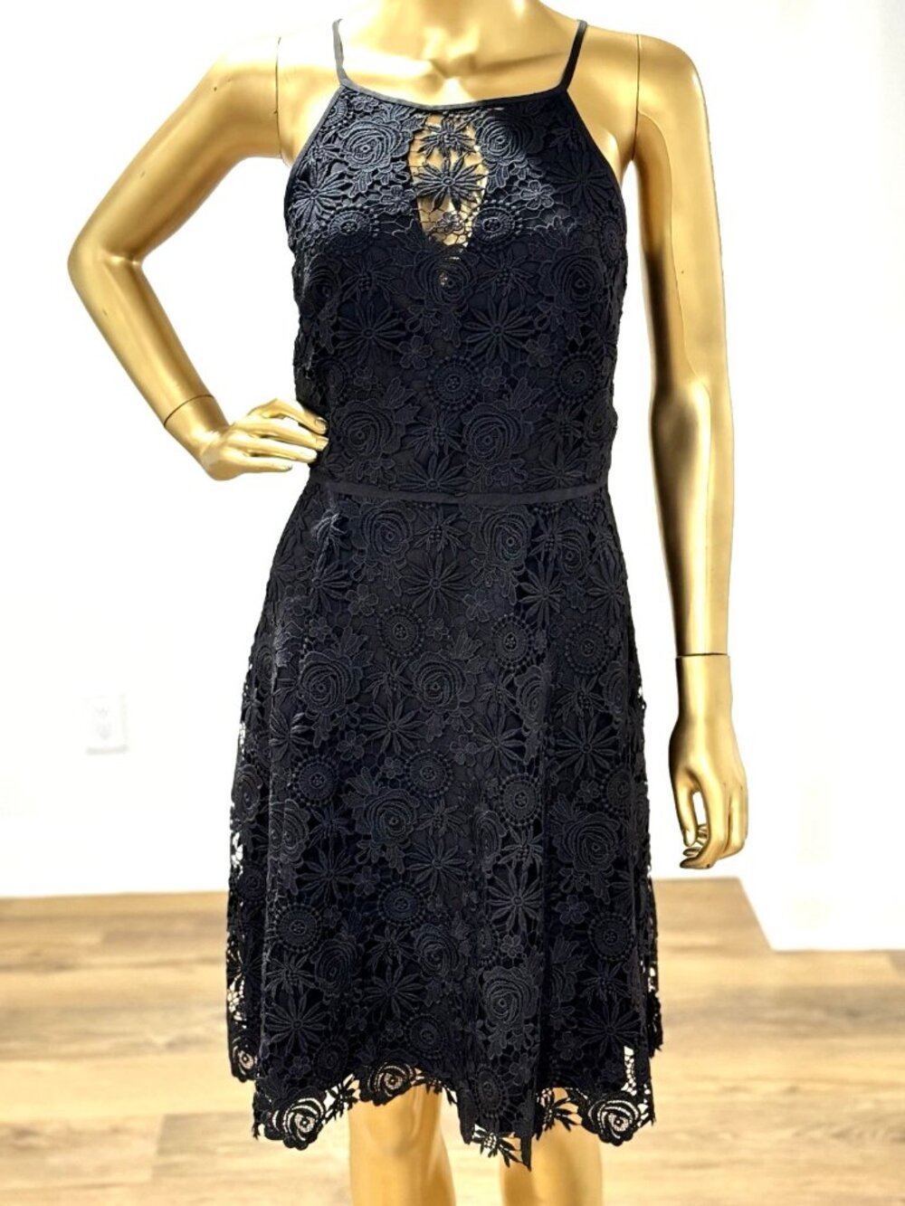 White House Black Market Halter Lace Fit & Flare Black Short Dress NWT ~ Size 8